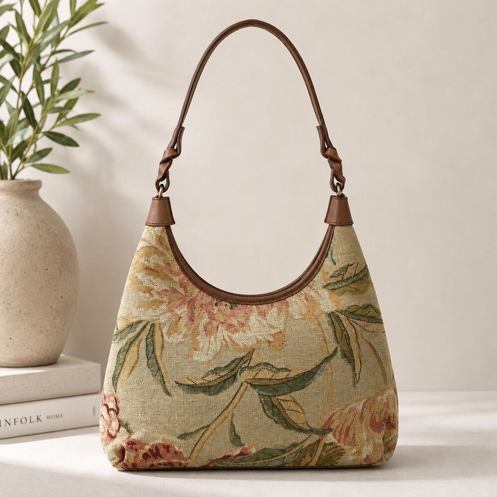 Vintage Fossil Tapestry Hobo Bag Tropical Floral